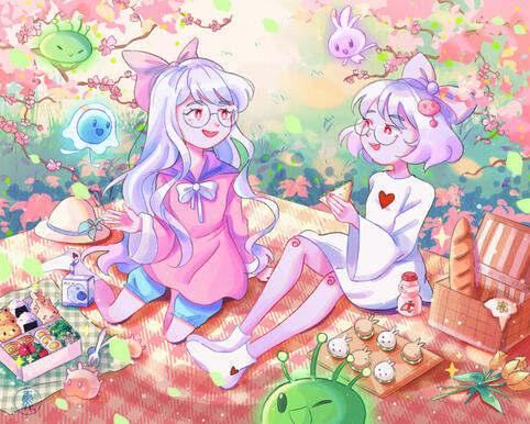 Full body + add. chara + complex BG